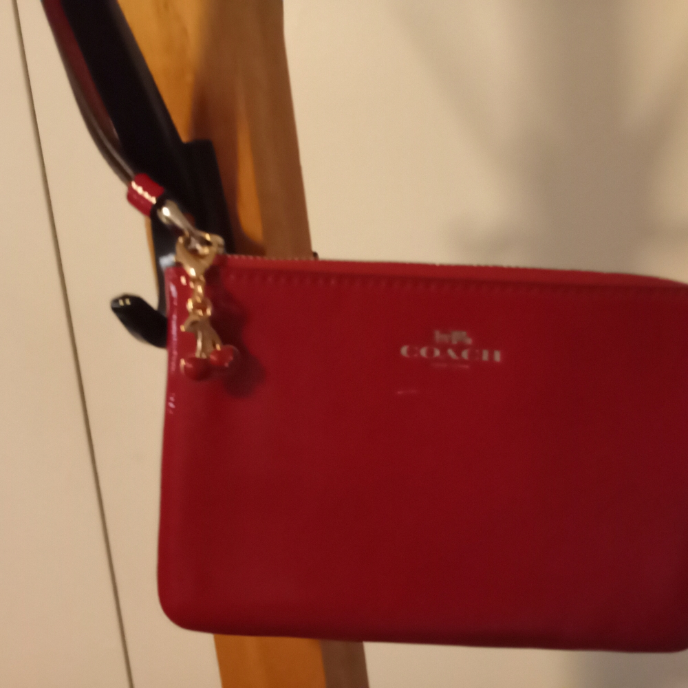 Coach Red Leather Wristlet with Gold Hardware